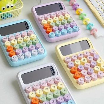 Корейский Кавайный калькулятор Мультяшного карамельного цвета С бесшумной механической клавиатурой, настольный финансовый и бухгалтерский обучающий калькулятор