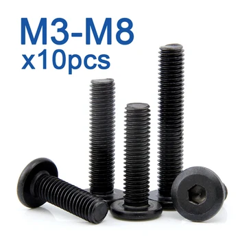 10 шт./лот M3 M4 M5 M6 M8 Черная Углеродистая Сталь СМ Большой Плоский Шестигранник С Шестигранным Гнездом Шестигранный Винт Мебельный Винт Соединительный Болт