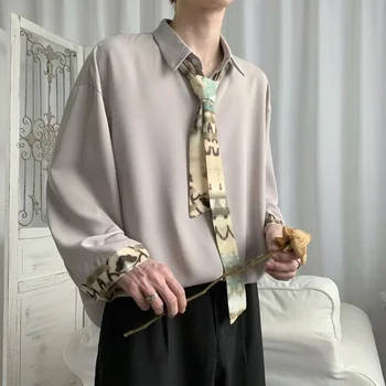 Мужская Рубашка Высокого класса 2023, Свободная Универсальная рубашка с галстуком в стиле колледжа с Длинными рукавами, Форменная рубашка DK