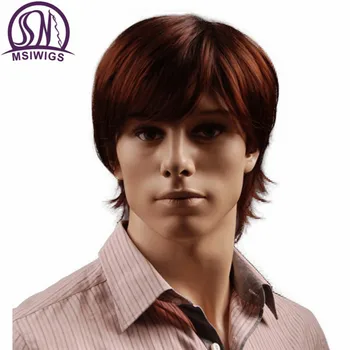 MSIWIGS 8-дюймовые синтетические парики с короткими волосами для мужчин, натуральный красновато-коричневый Прямой мужской парик с челкой, термостойкий