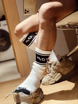 Мужские носки, носки до середины икры, впитывающие пот с надписью, Носки для геев, Нейлоновые Спортивные футбольные носки с длинным рукавом