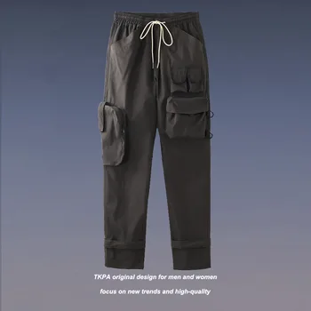 Уличные брюки-карго Мужские Модные Повседневные брюки с эластичным поясом и несколькими карманами, Брюки-карго, Мужская Уличная Одежда