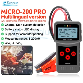 Micro-200 Pro Автомобильный тестер батареи мотоцикла 12/24 В, многоязычный цифровой анализатор аккумуляторной системы мотоцикла, инструмент диагностики автомобиля
