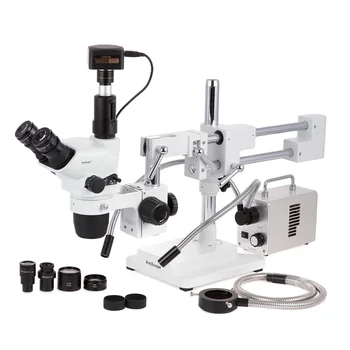 Стереоскопический Зум-микроскоп AmScope с Тринокулярной штангой 2X-225X, камерой 18 Мп и светодиодной Волоконно-оптической O-Y подсветкой мощностью 50 Вт