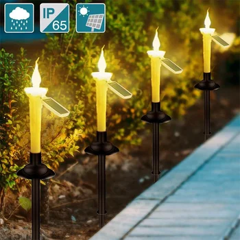 4 шт. Солнечная свеча с держателями для подсвечников Водонепроницаемая светодиодная солнечная лампа для украшения садовой лужайки дорожки