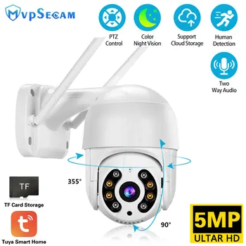 Tuya Smart 5MP Wifi PTZ-Камера Наружного Цветного Ночного Видения Беспроводная Камера Видеонаблюдения Ai Auto Tracking IP Cam P2P