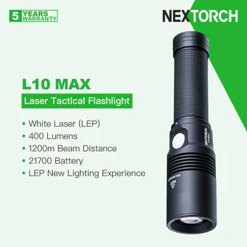Тактический фонарь Nextorch L10 MAX White Laser LEP, дальность луча 1200 м, 400 Люмен, Аккумулятор 21700, Прямая подзарядка Type-C, EDC