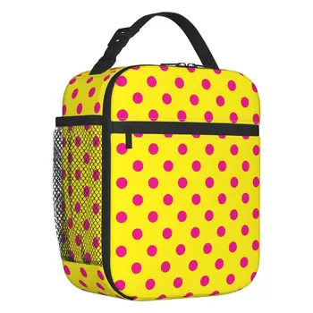 Розовый горошек с желтым рисунком, изолированная сумка для ланча для женщин, герметичный кулер, термосумка для ланча для детей школьного возраста