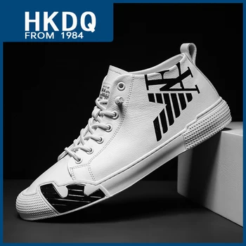 HKDQ, Высококачественные Кожаные Повседневные кроссовки Для Мужчин, Модная Белая Мужская Спортивная обувь для Скейтборда, Трендовая Дизайнерская обувь с высоким Берцем, Мужская