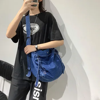Подростковая Ковбойская повседневная сумка-Хобо, Студенческие сумки на плечо, сумки из качественной ткани, Женская Корейская мода, Повседневная женская сумка-Мессенджер