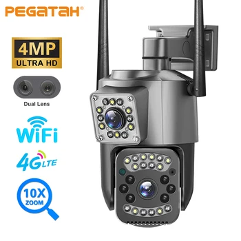 4MP 2K PTZ IP-камера Wifi 4G Sim-карта С двумя объективами и 10-кратным зумом, Наружная камера безопасности, полноцветные Камеры видеонаблюдения, Камеры видеонаблюдения V380 Pro