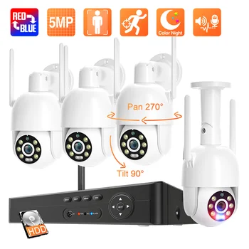 Techage 8CH 5MP Беспроводная WiFi Система видеонаблюдения Цветная PTZ-Камера Ночного Видения Комплект видеонаблюдения 2way Аудио Автоматическое Отслеживание