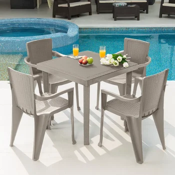 Набор столов и стульев для патио из полипропиленовой смолы Infinity, 5 предметов, темно-серый