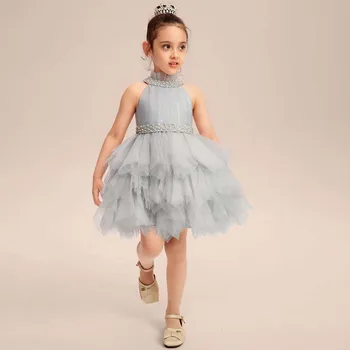 YZYmanualroom, тюлевое платье с цветочным узором для девочек, бальное платье принцессы с высоким воротом, длиной до колен, от 2 до 15 лет