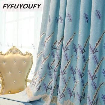 Европейская шениловая льняная штора с вышивкой для гостиной, спальни, изготовленная на заказ, и затемняющая штора для спальни