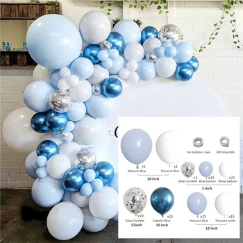 107 шт. Комплект Арки с Гирляндой из воздушных шаров для душа ребенка, сине-белый шар с конфетти, для украшения свадьбы, дня рождения