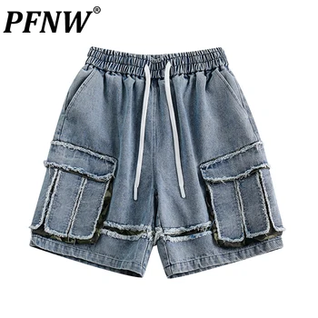 PFNW Летние мужские японские Модные джинсовые шорты в стиле пэчворк, Шикарные прямые брюки с завязками, уличная одежда 12Z1369