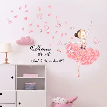 30 * 60 см Танцующая девушка, розовая бабочка, мультяшная наклейка на стену, Украшение гостиной, Спальни, кабинета, самоклеящаяся настенная наклейка