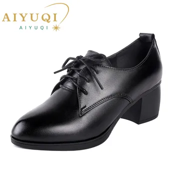 AIYUQI/ Женские модельные туфли; Новинка 2023 года; Модные нежные женские туфли на высоком каблуке из натуральной кожи со шнуровкой и острым носком;