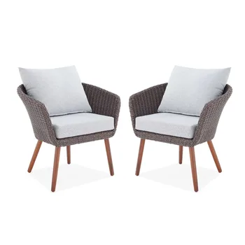 Всепогодные плетеные уличные стулья Athens коричневого цвета со светло-серыми подушками, комплект из 2