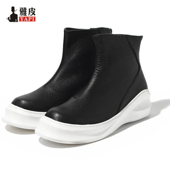 Высококачественные мужские ботинки для верховой езды из натуральной кожи, полностью черные, на молнии, Зимняя модная обувь, Крутая мужская
