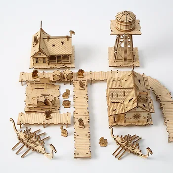 3D деревянная модель-головоломка Viking Fisherman Wharf Village Ручной работы DIY Assembly House Модель игрушки Подарок для детей и взрослых