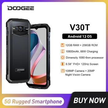 DOOGEE V30T 5G Прочные Телефоны 6,58 Дюймов FHD 120 Гц Дисплей с разрешением 1080 12 ГБ + 256 ГБ 108 Мп Камера 10800 мАч Аккумулятор NFC Смартфоны