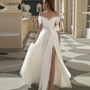 LaBoum, современные свадебные платья с V-образным вырезом и разрезом сбоку, с бантом, с открытыми плечами, Свадебные платья 2023, Расшитый бисером халат Mariage Femme Princess