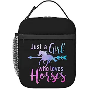 Просто девушка, которая любит лошадей, Сумка для ланча, ланч-бокс, прочная косметичка, Ланч-бокс для женщин, сумка для еды, милая сумка для школьной работы