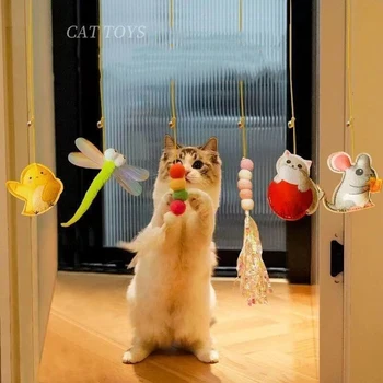 Интерактивная игрушка для кошек, Подвесная Имитационная игрушка для кошек, Забавная Интерактивная игрушка для самостоятельной игры с котенком, Дразнящая палочка, Игрушки для кошек