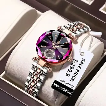Женские часы POEDAGAR с роскошным ювелирным дизайном, кварцевые наручные часы из розового золота и стали, Водонепроницаемые модные женские часы швейцарского бренда