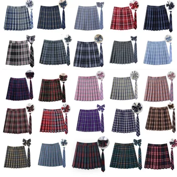 Женская Клетчатая юбка в складку с Галстуком-бабочкой XS- 4XL Harajuku, Опрятная Мини-японская Школьная форма Для девочек, Летняя Y2k Jupe юбка