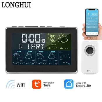 WiFi Метеостанция Smart APP Control ЖК-цифровой Термогигрометр Прогноз погоды, часы, Измеритель температуры и влажности, Монитор