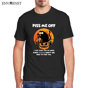 Забавная футболка с черным котом, Мужская и женская одежда, забавные подарки на Хэллоуин, футболка с изображением злого кота, футболка с коротким рукавом в стиле Харадзюку, мужские топы
