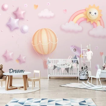 Пользовательские настенные обои, Современная скандинавская ручная роспись, 3D Мультфильм, Радуга, Воздушный шар, Фон для детской комнаты, 3D Настенная роспись