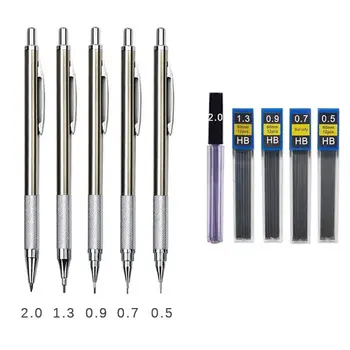 Металлический Механический карандаш 0.5/0.7/0.9/1.3/ 2.0 мм Чертежный Механический карандаш HB 2B Грифель Для Карандашей Канцелярские Принадлежности
