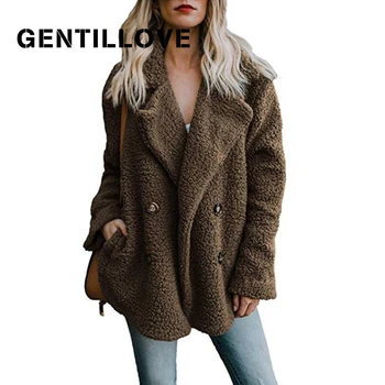 Gentillove, женское зимнее плюшевое пальто, Женское теплое пальто из искусственного меха в Англии, Повседневные негабаритные Мягкие Пушистые флисовые куртки, пальто