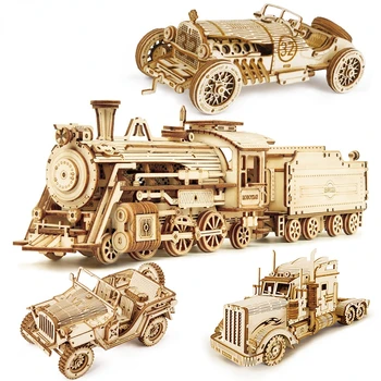 Настольное украшение, Деревянный механический Поезд, 3D головоломка, Игрушечный автомобиль, наборы моделей локомотивов для Детей, подарок на День рождения для детей