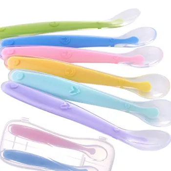 Горячая распродажа, детская мягкая силиконовая ложка для конфет, цветная ложка с датчиком температуры, детское питание, инструменты для кормления ребенка