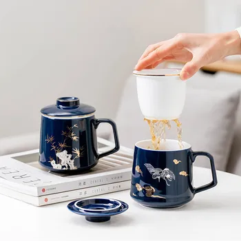 Китайский керамический чайник с фильтром, Персональная специальная чашка для разделения воды для чая, высококачественная Офисная чашка для чая с ручкой, бытовой чайный набор