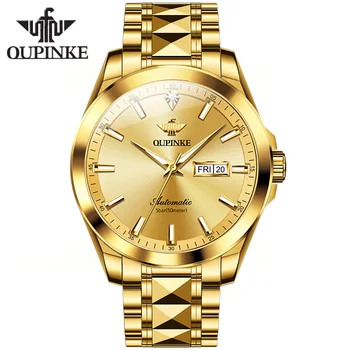 Оригинальные мужские часы OUPINKE, золото, бриллиант, вольфрам, сталь, сапфир, импортный механический механизм, мужские наручные часы с подсветкой