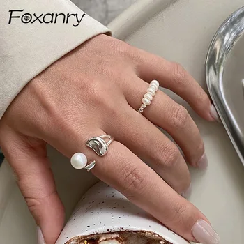 Foxanry Винтажные кольца с жемчугом в стиле панк для женщин, новый модный креативный дизайн, геометрические украшения ручной работы на день рождения, подарки Кольцо
