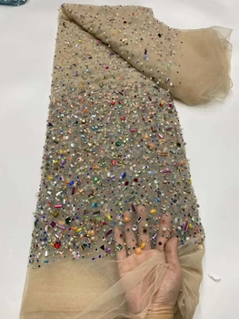 2023 Высококачественная Африканская Нигерийская Тюлевая кружевная ткань С вышивкой пайетками, Французское гипюровое свадебное платье, расшитое бисером, 5 ярдов