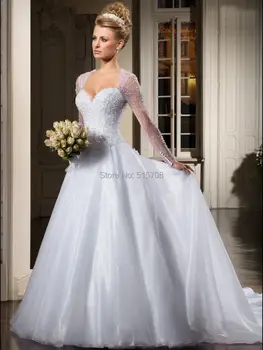 Бальное свадебное платье С длинным рукавом в виде сердечка, Прозрачные бусины сзади, покрытые блестками пуговицы, свадебные платья из Органзы