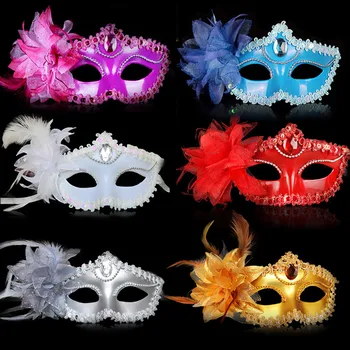 Танцевальная вечеринка, Венецианская маска с бриллиантовым пером, Венецианское перо, цветок, Свадебный карнавальный костюм, Секс-леди, маска, Маскарад