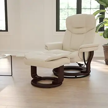 Современное многопозиционное глубокое кресло и изогнутая оттоманка с поворотным основанием из красного дерева от Palimino LeatherSoft Wooden chair Poop