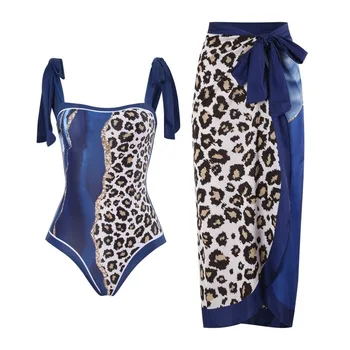Цельный купальник с леопардовым принтом и юбкой-оберткой, Женские ретро праздничные купальники с бантом, Женский Дизайнерский купальный костюм