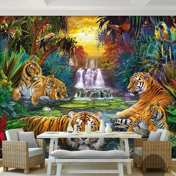 Пользовательские Фотообои Оригинальный Лесной Водопад Тигры Животные 3D Большие Настенные Обои Для Гостиной Спальни Papel De Parede