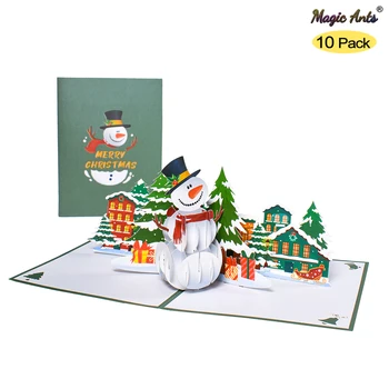 10 упаковок рождественских открыток в виде снеговика, подарок на Новый год, 3D всплывающая Рождественская открытка