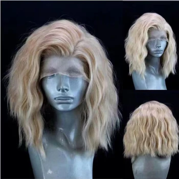 Светлые парики из синтетического кружева спереди для женщин Короткие Свободные вьющиеся Термостойкие Предварительно выщипанные натуральные волосы для ежедневного использования на вечеринках